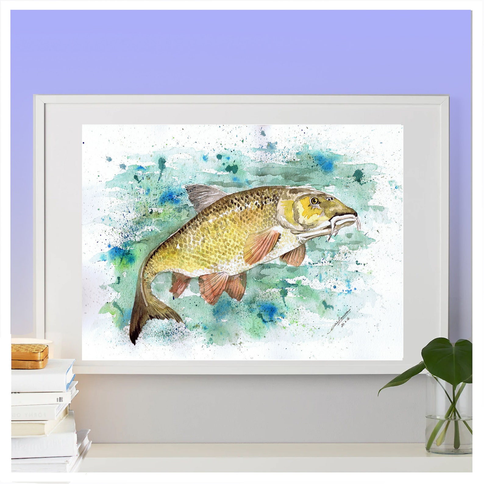 Barbel Fish Watercolour artwork. Barbel Fish. Fisherman Gift. Etsy
