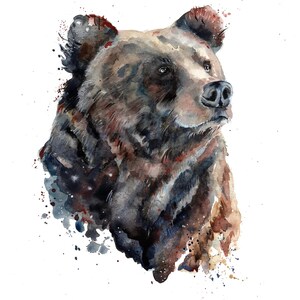 Impression aquarelle ours brun. Carte de voeux d'ours. Décoration murale ours. Cadeau ours. Art de pépinière d'ours. Ours aquarelle.