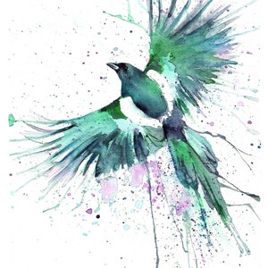Imprimé pie. Carte de voeux pie. Art de la pie. Décoration murale pie. Cadeau pie. Aquarelle de pie.