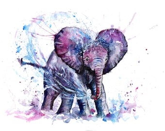 Elephant watercolour print. Elephant wall art. Elephant art. Elephant wall decor. Elephant gift. Elephant watercolour. Elephant watercolor.