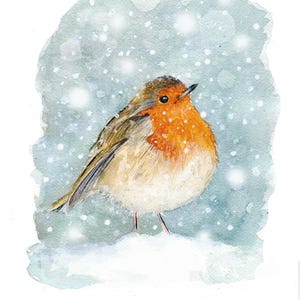 Impressão de Robin. Cartão de felicitações de Robin. Arte de Robin. Decoração de Robin. Presente de Natal. Aquarela de Robin. Arte de respingos.