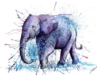 Elephant print. Elephant greeting card. Elephant art. Elephant wall decor. Elephant gift. Elephant watercolour. Elephant watercolor.