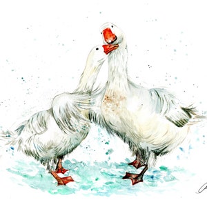 Geese watercolour Print. Geese greeting card. Geese wall decor. Geese gift. Geese nursery art. Geese watercolour.