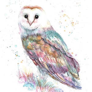 Barn owl print. Barn owl greeting card. Barn owl art. Barn owl wall decor. Barn owl gift. Barn owl watercolour. Barn owl watercolor.