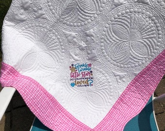 Heirloom baby quilt, Embroidered quilt, Gift for baby, Personalized baby, Twinkle Twinkle, Baby Girl Gift, Baby Boy Gift, Custom Keepsake