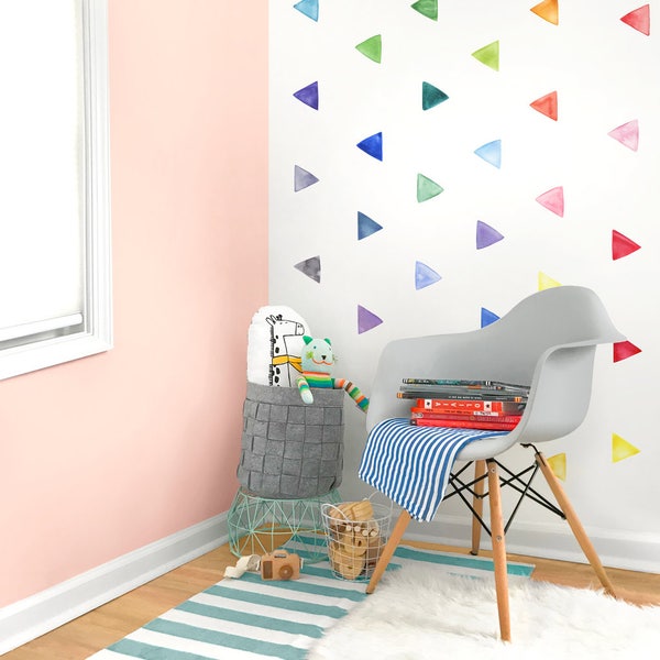 Small Rainbow Watercolor Triangles - Fabric Wall Decal - Color Story - Mej Mej