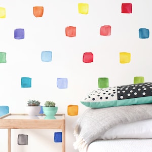 Small Rainbow Watercolor Squares - Fabric Wall Decal - Color Story - Mej Mej