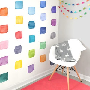 Large Rainbow Watercolor Squares Fabric Wall Decal Color Story Mej Mej image 1