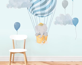 Elephant in Basket - Blue - Fabric Wall Decal - Nursery Daydreams Collection - Mej Mej