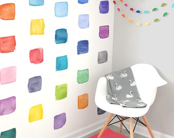 Large Rainbow Watercolor Squares - Fabric Wall Decal - Color Story - Mej Mej