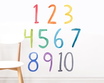 Rainbow Watercolor Numbers - Fabric Wall Decal - Color Story - Mej Mej