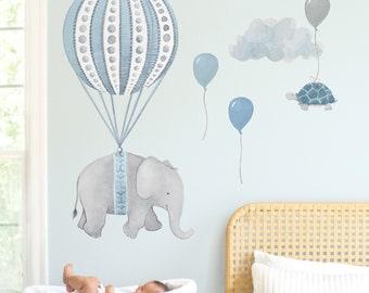 Soaring Elephant - Fabric Wall Decal - Nursery Daydreams - Blue - Mej Mej