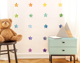 Small Rainbow Watercolor Stars - Fabric Wall Decal - Color Story - Mej Mej