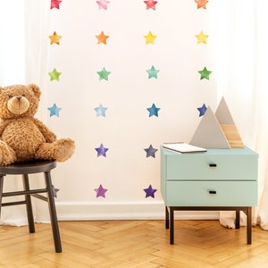 Small Rainbow Watercolor Stars Fabric Wall Decal Color Story Mej Mej image 1