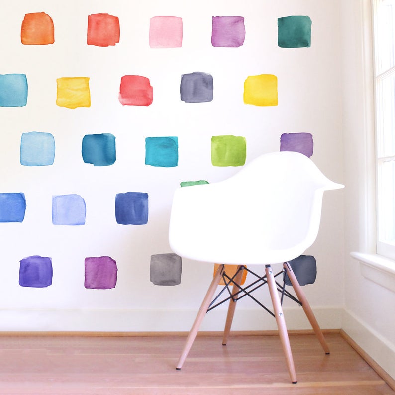 Large Rainbow Watercolor Squares Fabric Wall Decal Color Story Mej Mej image 3