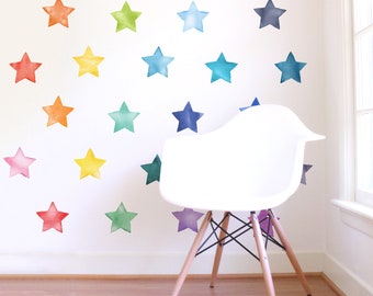 Large Rainbow Watercolor Stars - Fabric Wall Decal - Color Story - Mej Mej