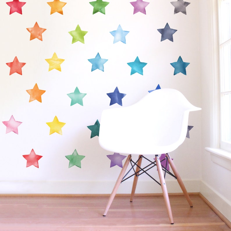 Large Rainbow Watercolor Stars Fabric Wall Decal Color Story Mej Mej image 1