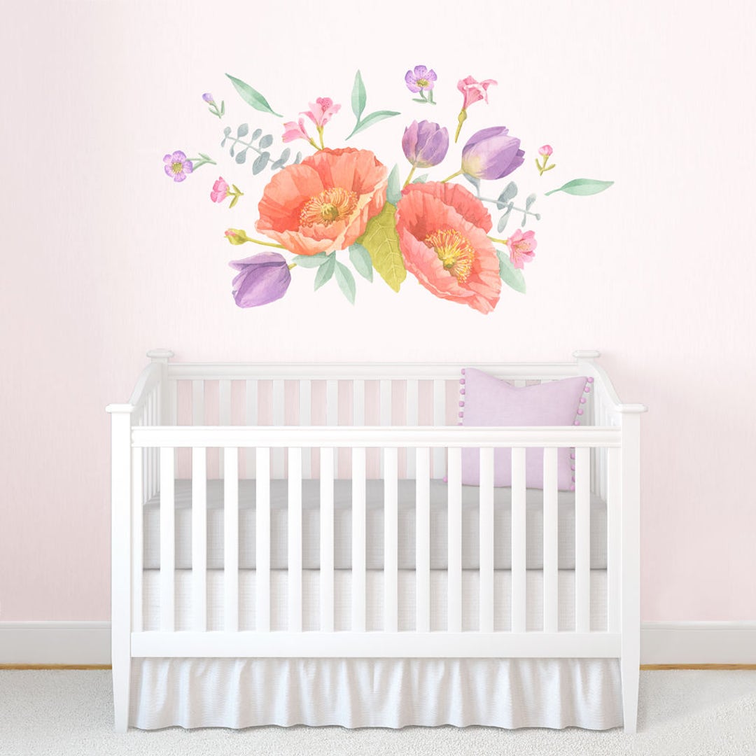Poppy Mix Flower Bouquet - Large - Fabric Wall Decal - Flower Shop ...