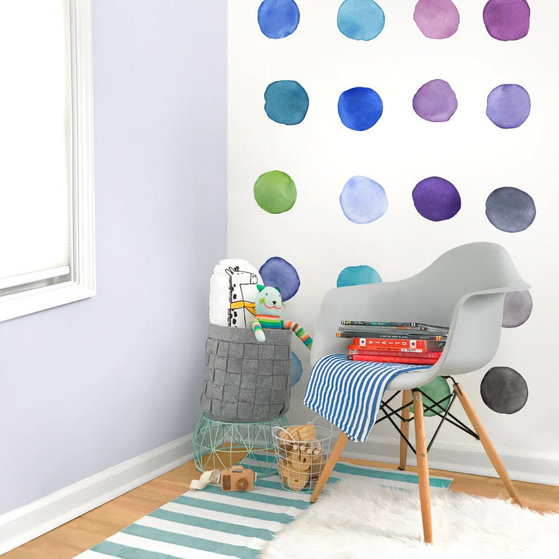 Large Rainbow Watercolor Dots Fabric Wall Decal Color Story Mej Mej image 4
