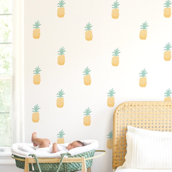 Pineapple Toss - Yellow - Fabric Wall Decal - Tropical - Mej Mej