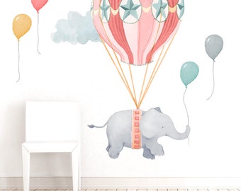 Hot Air Balloon Elephant - Pink - Fabric Wall Decal - Nursery Daydreams Collection - Mej Mej