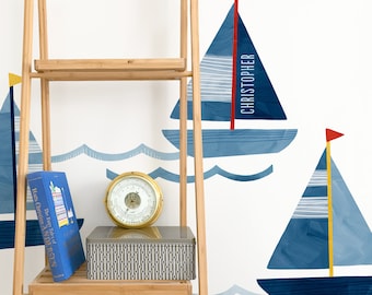 Personalized Three Boats - Fabric Wall Decal - Sag Harbor - Mej Mej