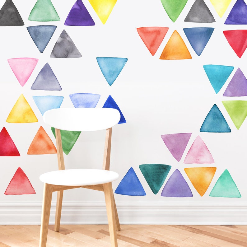 Large Rainbow Watercolor Triangles Fabric Wall Decal Color Story Mej Mej image 5