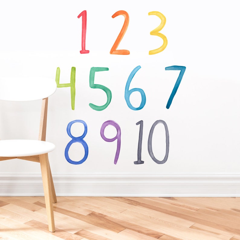 Rainbow Watercolor Numbers Fabric Wall Decal Color Story Mej Mej image 1