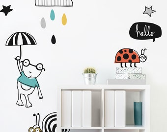 Frog Ladybug and Snail - Fabric Wall Decal - Hello There - Mej Mej