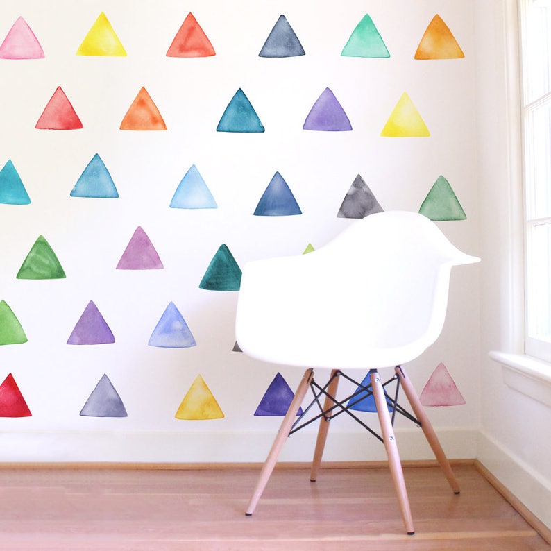 Large Rainbow Watercolor Triangles Fabric Wall Decal Color Story Mej Mej image 3