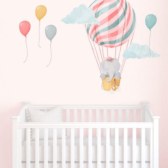 small elephant in basket pink fabric wall decal nursery | etsy