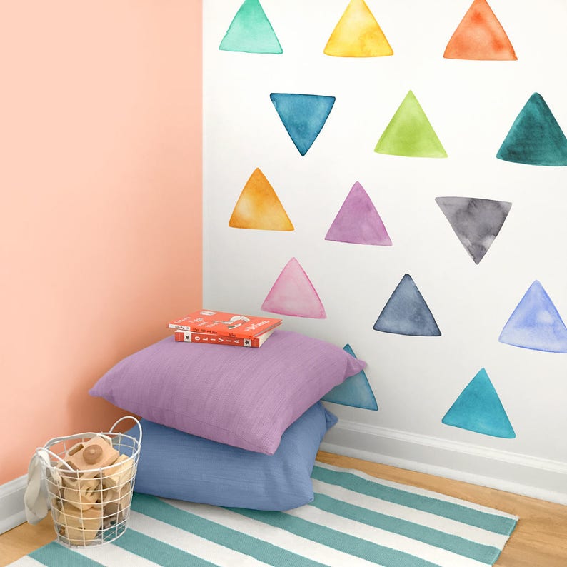 Large Rainbow Watercolor Triangles Fabric Wall Decal Color Story Mej Mej image 4