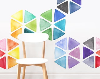 Large Rainbow Watercolor Triangles - Fabric Wall Decal - Color Story - Mej Mej