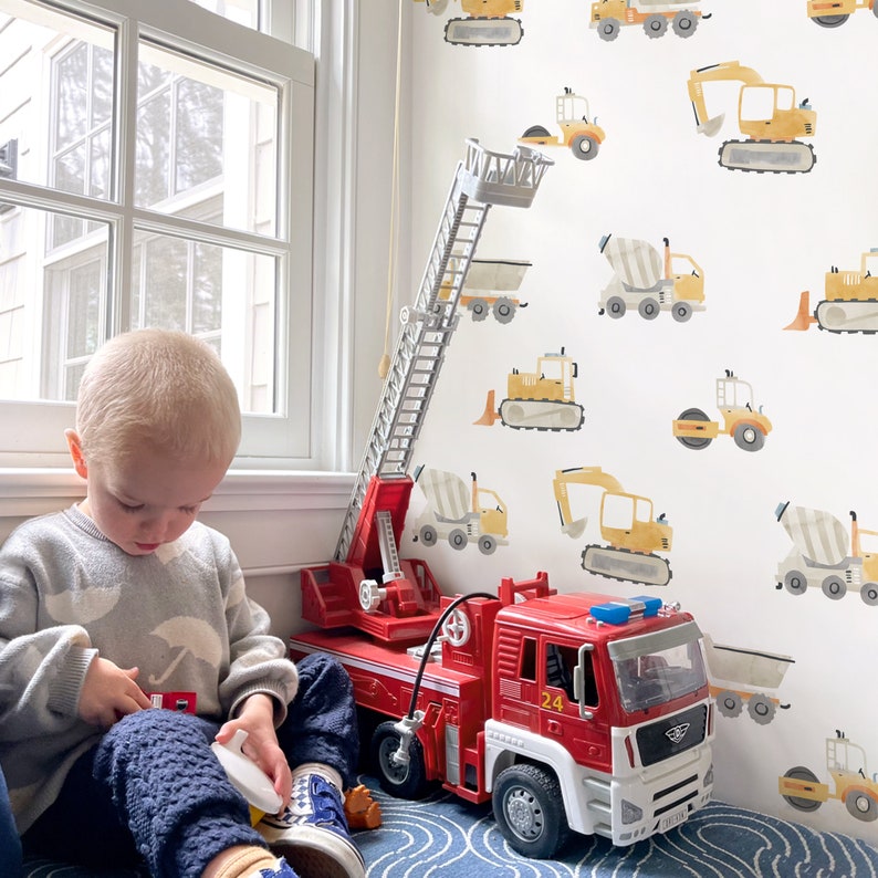 Construction Trucks Toss Fabric Wall Decal Away We Go Mej Mej image 2