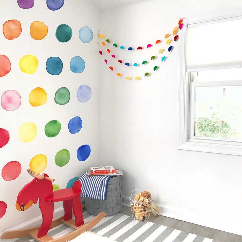 Large Rainbow Watercolor Dots Fabric Wall Decal Color Story Mej Mej image 1