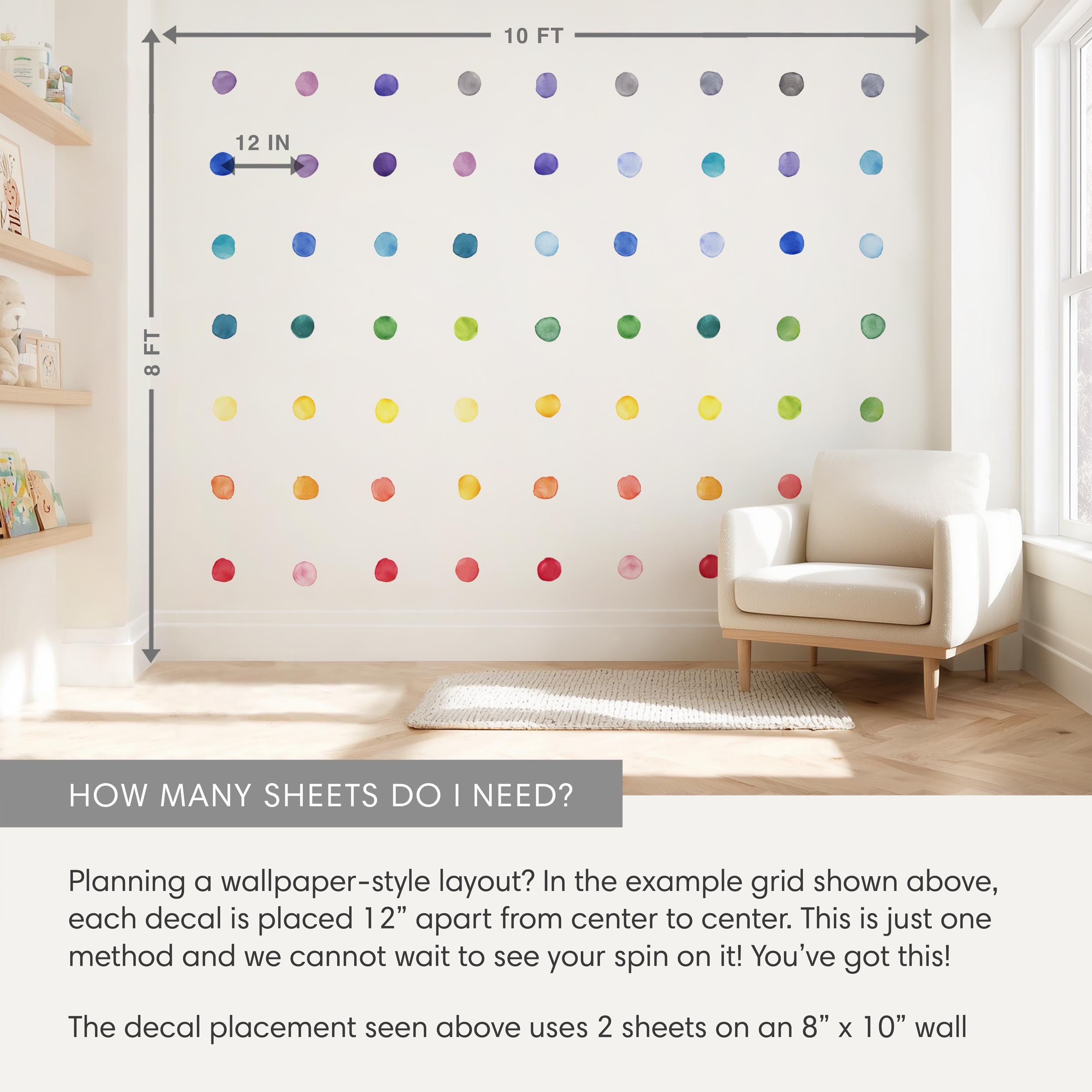 296-Pack Colorful Dot Wall Decals - Watercolor Circle Removable Stickers For Bedroom, Nursery, Office 5 thumbnail image