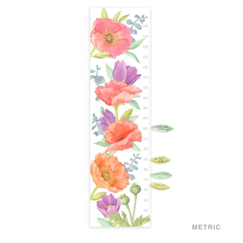 Poppy Mix Growth Chart Fabric Wall Decal Flower Shop Mej Mej image 4