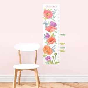 Poppy Mix Growth Chart Personalized Fabric Wall Decal Flower Shop Mej Mej image 1