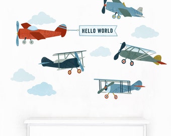 Small Biplane Kit - Fabric Wall Decal - First Flight - Mej Mej