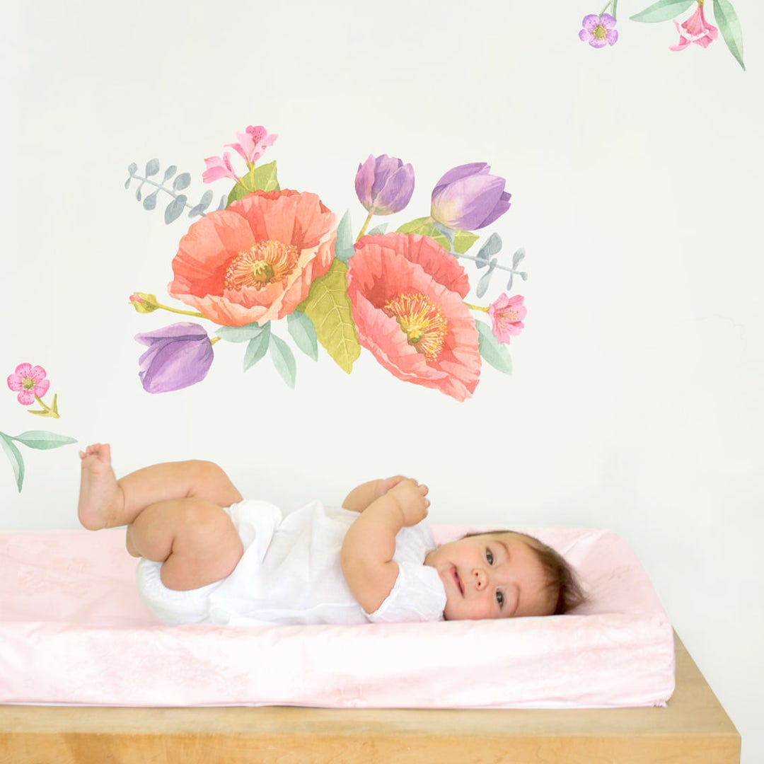 Poppy Mix Flower Bouquet - Fabric Wall Decal - Flower Shop - Mej Mej - Etsy