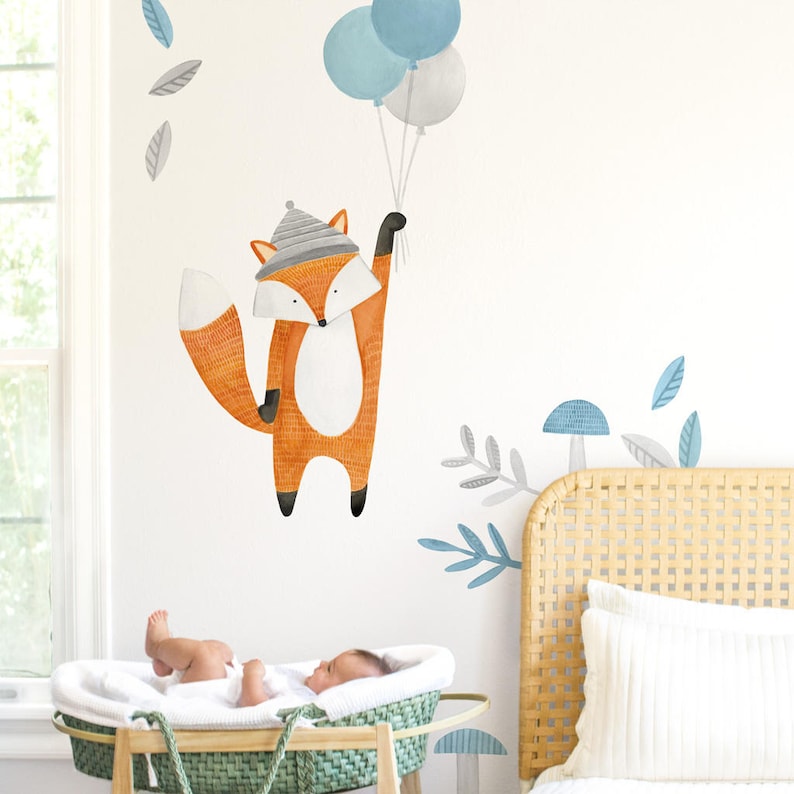 Flying Fox Fabric Wall Decal Woodland Blue Collection Mej Mej image 1