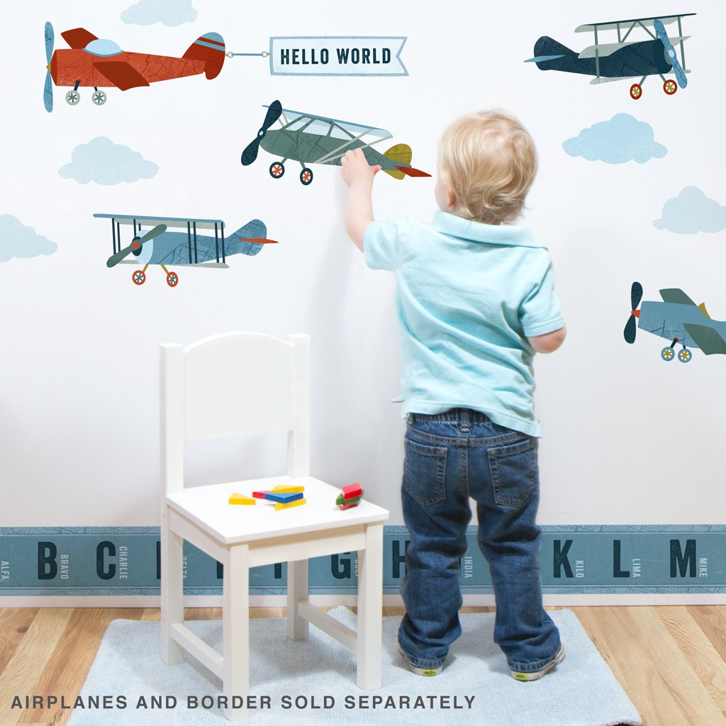 Small Biplane Kit - Fabric Wall Decal - First Flight - Mej Mej - Etsy