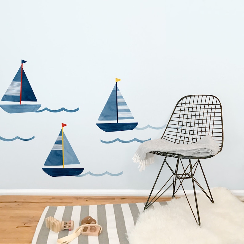 Three Boats Fabric Wall Decal Sag Harbor Mej Mej image 4