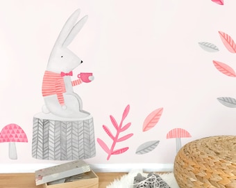 Thoughtful Rabbit - Fabric Wall Decal - Woodland Pink Collection - Mej Mej