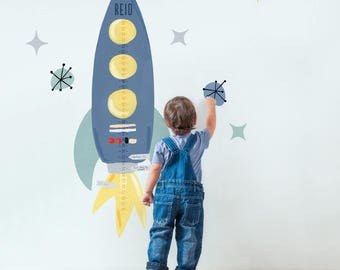 Custom Rocket Growth Chart - Fabric Wall Decal - Galaxy Collection - Mej Mej