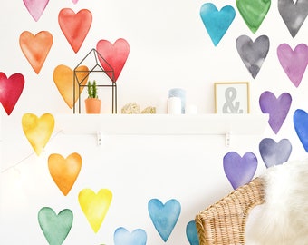 Large Rainbow Watercolor Hearts - Fabric Wall Decal - Color Story - Mej Mej