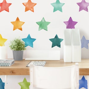 Large Rainbow Watercolor Stars Fabric Wall Decal Color Story Mej Mej image 4