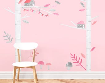 Two Tree Kit - Fabric Wall Decal - Woodland Pink Collection - Mej Mej