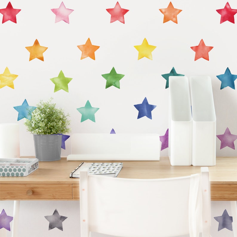 Small Rainbow Watercolor Stars Fabric Wall Decal Color Story Mej Mej image 3