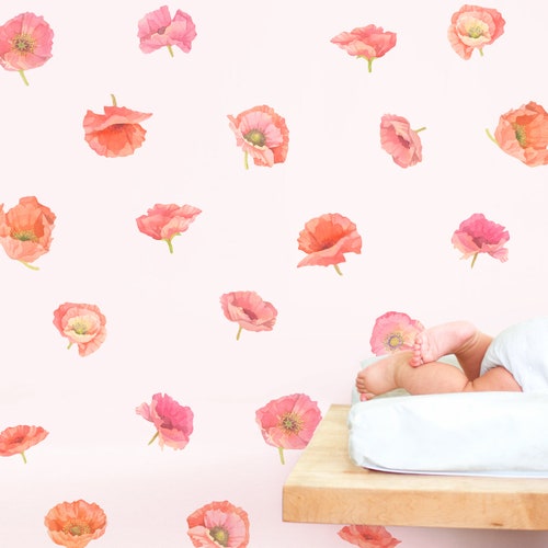 Poppies Extra Large Fabric Wall Decal Flower Shop Mej Etsy